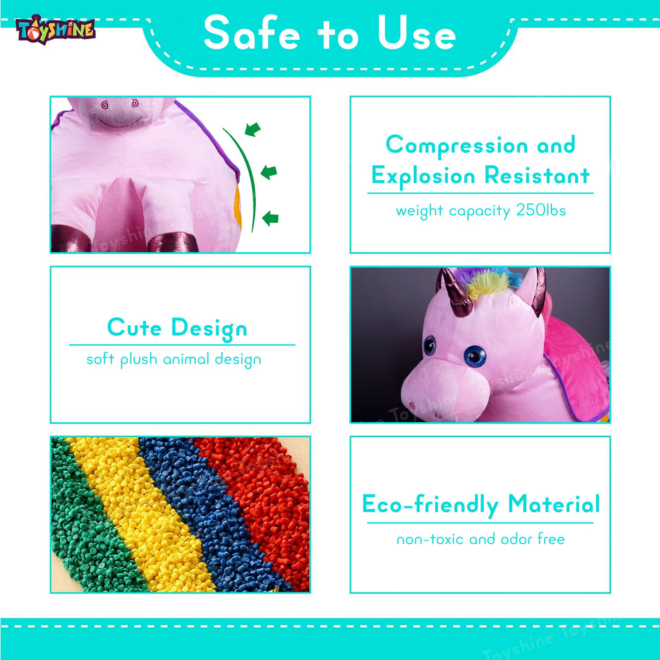 Toyshine Soft Stuffed Horse Shape Inflatable Ride-On Pony Hippity Hop Jumping Hopping Ball for Kids, Pump Included - Pink