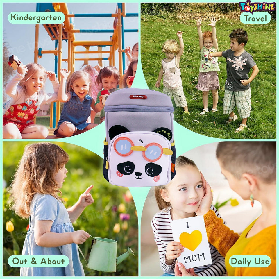 Toyshine 12" Panda Face Backpack for Kids Girls Boys Toddler Preschool Casual Shoulder Daypack Bag (30cm,Grey)