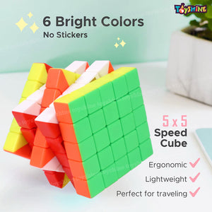 Toyshine Pack of 3 Speed Cube Set, 3x3x3 5x5x5 Magic Stickerless Speed Cube, Hard Movement High Stability Flat Pyramid Speed Cube- Gift Packing Games Toy