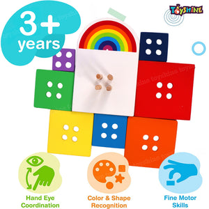 Toyshine Wooden Square Shape Rainbow Stacker, Toddler Learning Educational Wooden Sorting & Stacking Toys for Kids, Birthday Gift for Boys Girls 3-6 Years Old