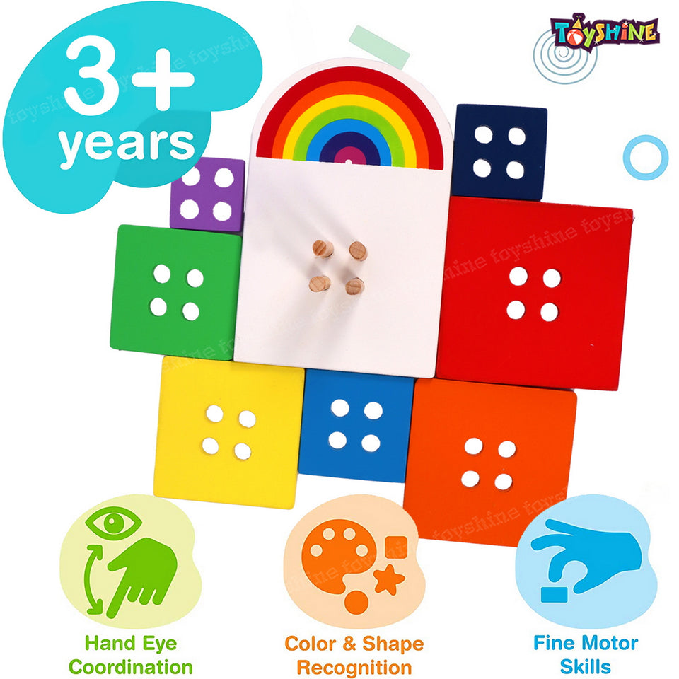 Toyshine Wooden Square Shape Rainbow Stacker, Toddler Learning Educational Wooden Sorting & Stacking Toys for Kids, Birthday Gift for Boys Girls 3-6 Years Old