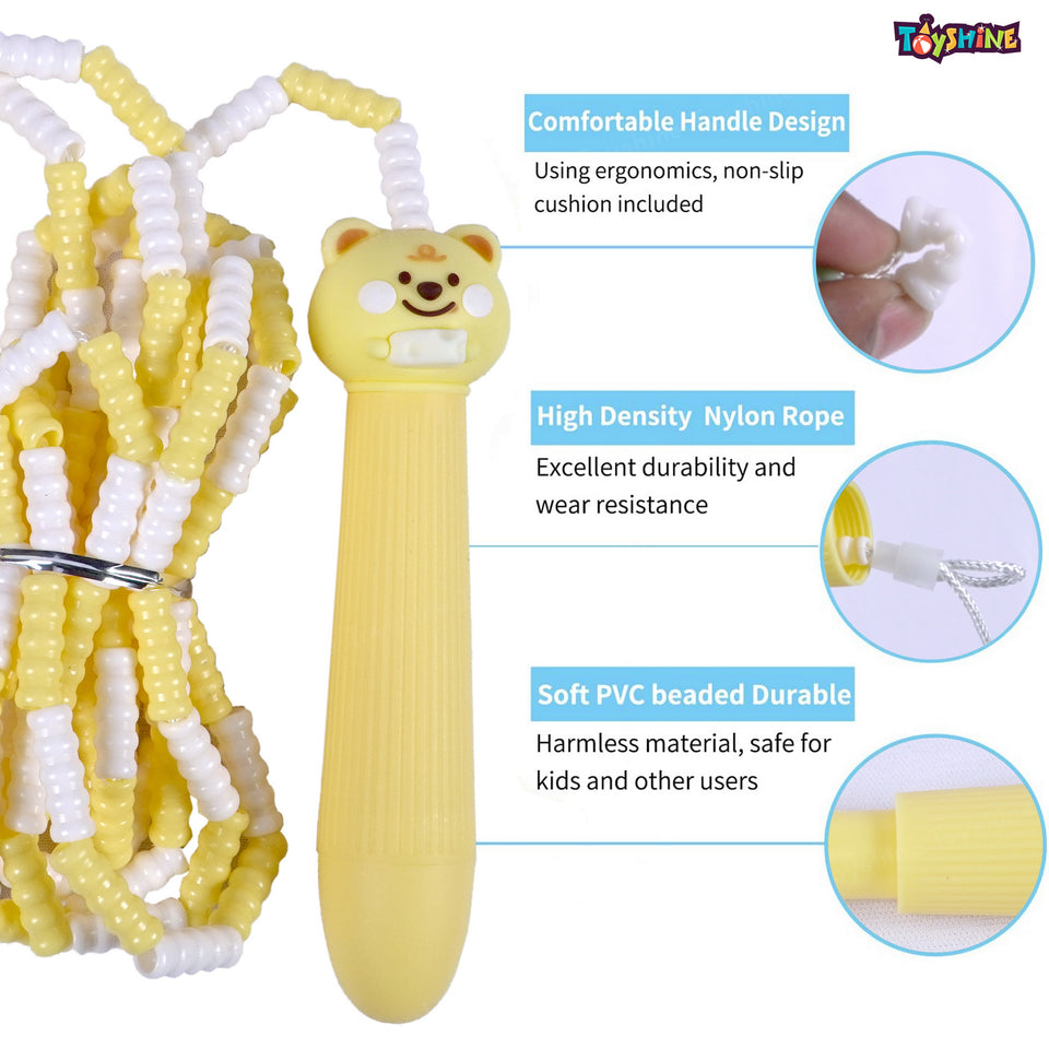 Toyshine Adjustable Length Tangle-Free Segmented Pvc Soft Beaded 2.6M Fitness Jump Rope for Outdoor Fun Activity Exercise kids Fitness - Yellow Panda