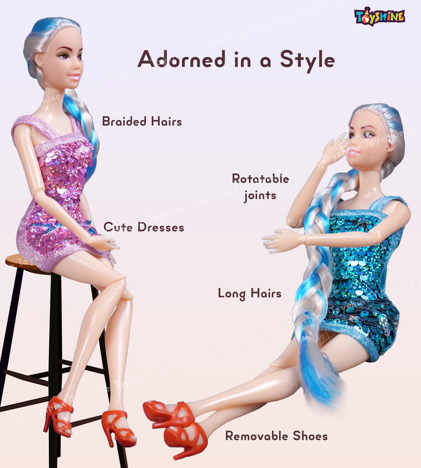 Toyshine Alia Doll with Briaded Hair Sequin Dress Strappy Heels Great Gift for Ages 3 Years Old & Up, Multi Color