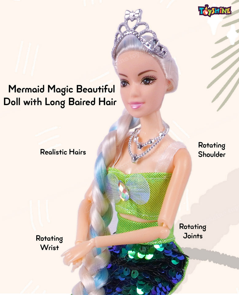 Toyshine Mermaid Magic Beautiful Doll with Long Baired Hair Pretend Play Toy for Kids 3+ Years - Green