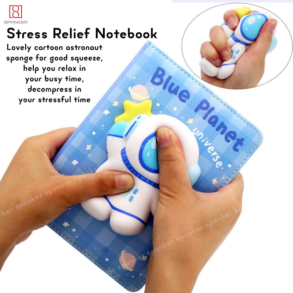 Spanker Astronaut Theme 3D Puffy Cute Notebook B6 size Diary with 10 In 1 Multicolor Pen for School Student Teens Birthday Gifts - Blue