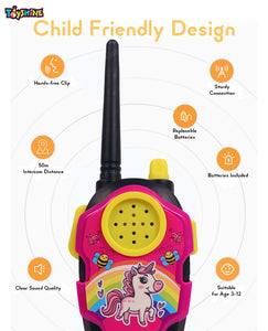 Toyshine Unicorn Theme Battery Operated Walkie Talkies for Outside Camping Hiking Indoor and Outdoor 2 Way Radio Toy for Kids Age 3-12 - Pink