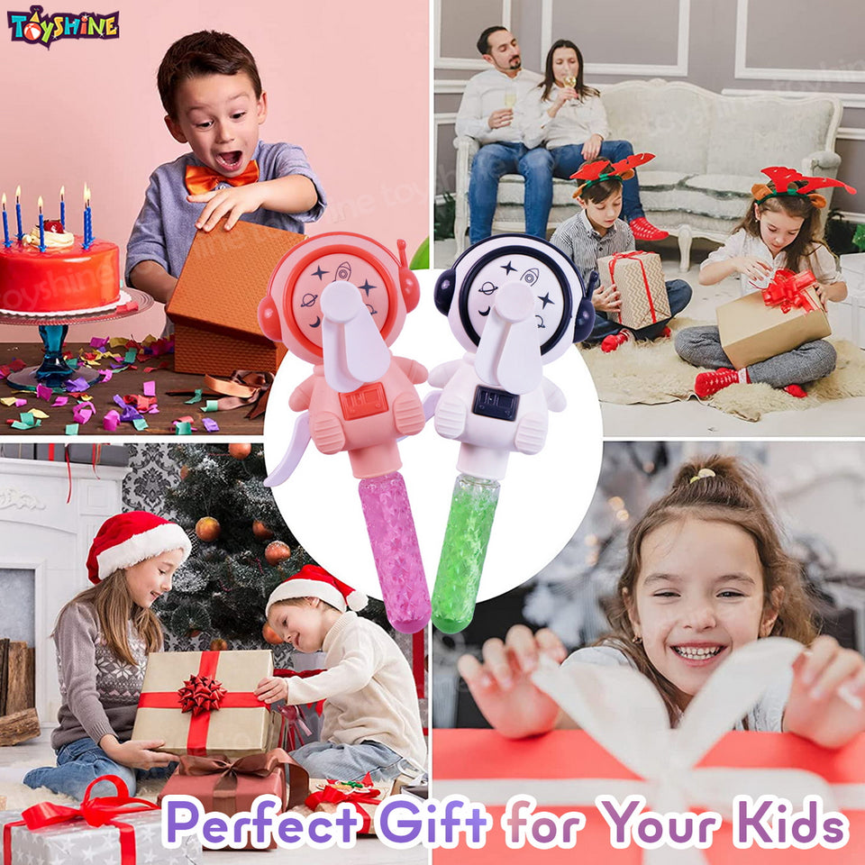 Toyshine Pack of 6 Space Theme Hand Press Bubble Toy Fan Wands Children Party Favors Outdoor & Indoor Activity for Boys Girls 3+yrs