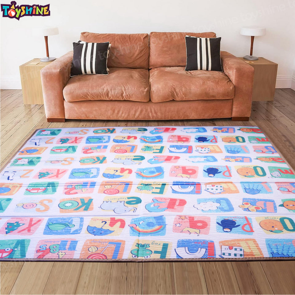 Toyshine 193cm x 176cm Baby Play Mat for Floor Extra Large Foam Play Mat for Baby Foldable Reversable Waterproof Gym Activity Crawling Mat Non Toxic - Alphabet with Animal Print