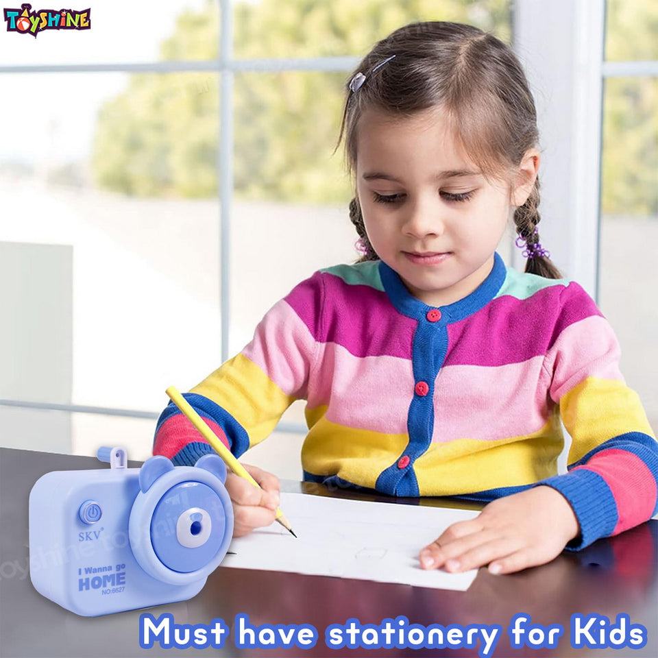 Toyshine Pack of 6 Camera Shape Manual Handheld Easy to Operate Pencil Sharpener inbuilt with Stronger Helical Blade for Kids and Artists - Purple