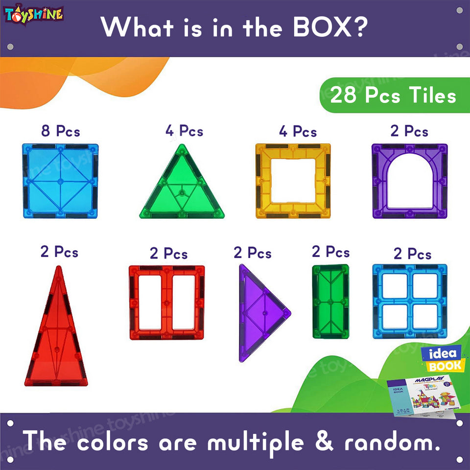 Toyshine 28 Pc Magnetic Tiles Building Block Constructing & Creative Learning Educational Toy Stem Kit for 3+ yrs