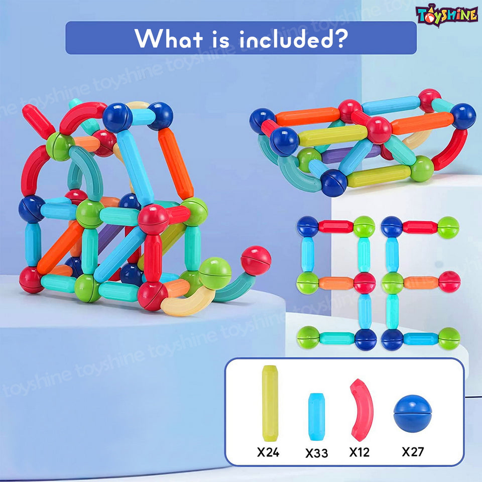 Toyshine 100 Pc Magnetic Roundels Sticks Building Block Constructing & Creative Learning Educational Toy Stem Kit for 3+ yrs Kids