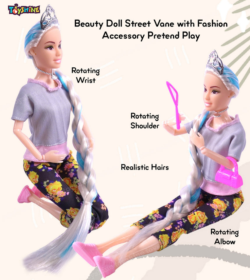 Toyshine Beauty Doll Street Vane with Fashion Accessory Pretend Play Gift for Girls Kids Role Play Toy for Age 3+ Grey