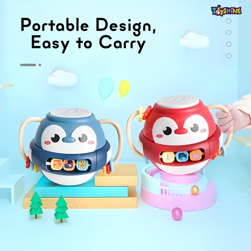 Toyshine Baby Intelligence Early Education Hand Drum Baby Penguy Musical Dance Beat Drum Toy Cum Rattle Children Educational Toys - Multicolor