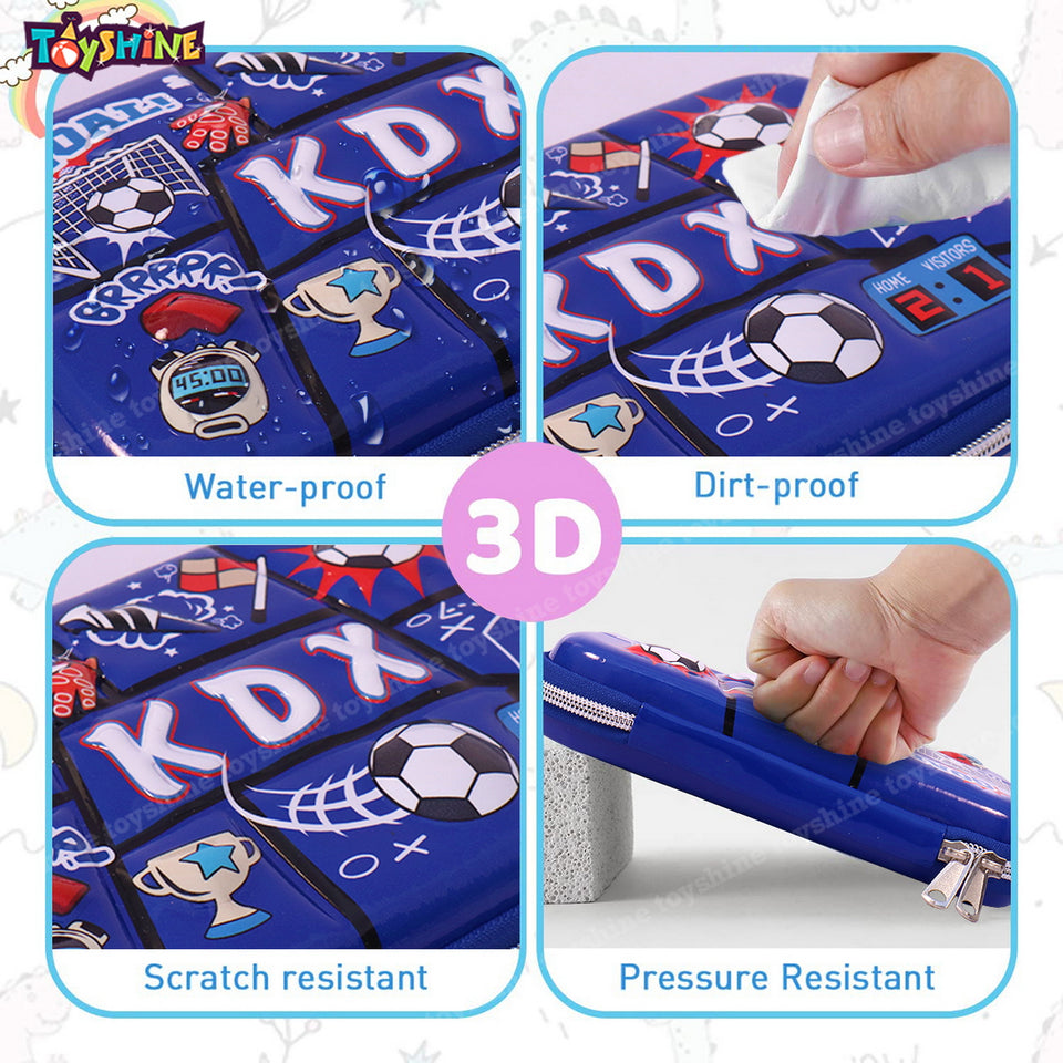 Toyshine Sports Goal Theme Hardtop Pencil Case with Compartments - Kids Large Capacity School Supply Organizer Students Stationery Box - Girls Boys Pen Pouch - Blue