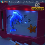 Toyshine Big Magic Pad Light Up LED Drawing Tablet with Stencils, 4 Neon Pens, Dry Eraser, Glow Boost Card - Pink