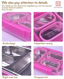Spanker 800ML Stainless Steel Insulation Portable BPA Free Leak-Proof 3 Grid Capacity Bento Lunch Box for Kid Adult Student Children - Pink