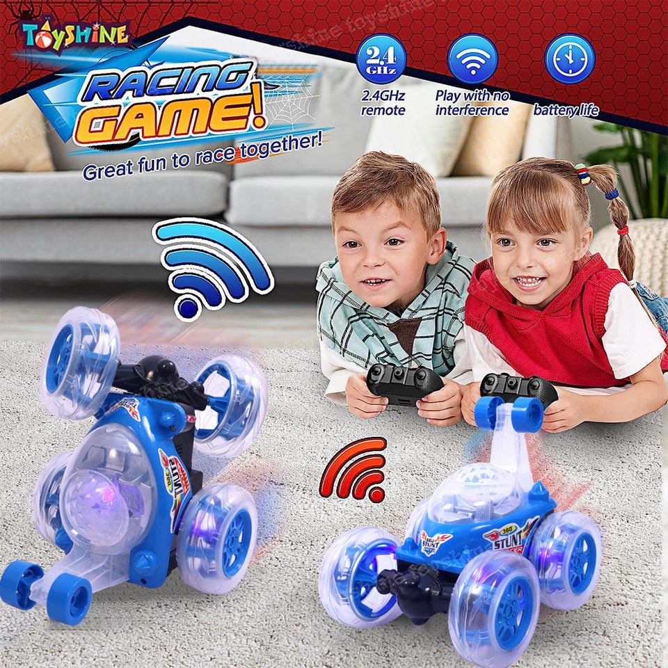 Toyshine Remote Control Stunt Car | RC Stunt Vehicle 360°Rotating Rolling Radio Control Electric Race Car with Lights and Music | Rechargeable Battery for Kids Girls Boys - Blue