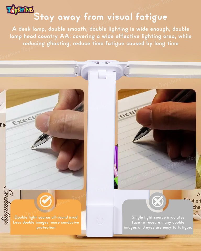 Toyshine Double Head Rechargeable Eye Caring 3 Mode Touch Control Foldable and Portable LED Table Lamp with Pen Stand for Kids Home Office