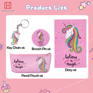 Toyshine Unicorn Diary and Pouch with key chain and badge combo for Girls Boys Notebook 140 Ruled Pages Diary Birthday Return Gift for Kids (Pack of 6 Sets)