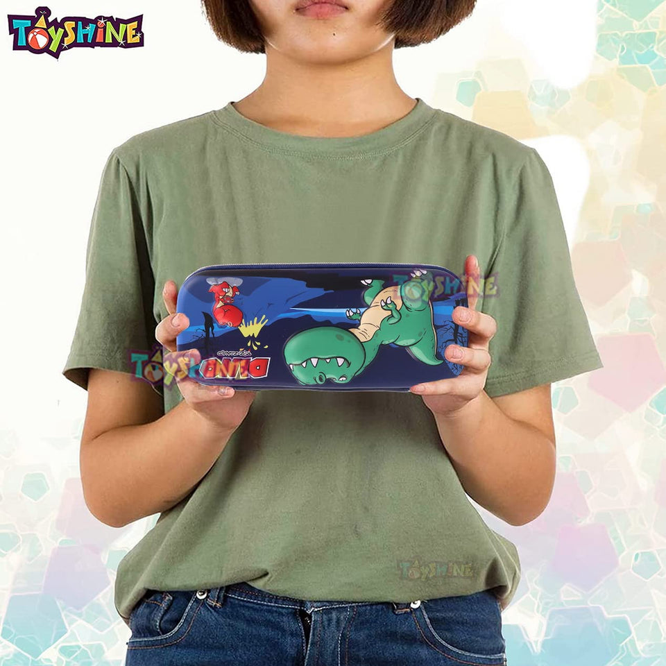 Toyshine Hardtop Pencil Case with Multiple Compartments - Kids School Supply Organizer Students Stationery Box - Girls Pen Pouch- Dino Blue