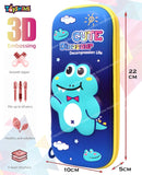 Toyshine Cute Dino Hardtop Pencil Case with Multiple Compartments - Kids School Supply Organizer Students Stationery Box - Girls Pen Pouch- Blue