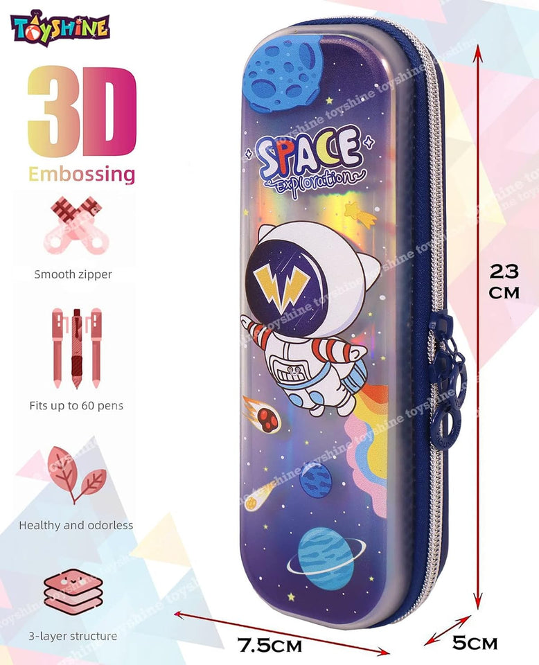 Toyshine Easy Carry Slim Ultra Strong Pencil Case with Multiple Compartments, Kids School Supply Organizer Students Stationery Box Boys Girls Pen Pouch- Astronaut Blue