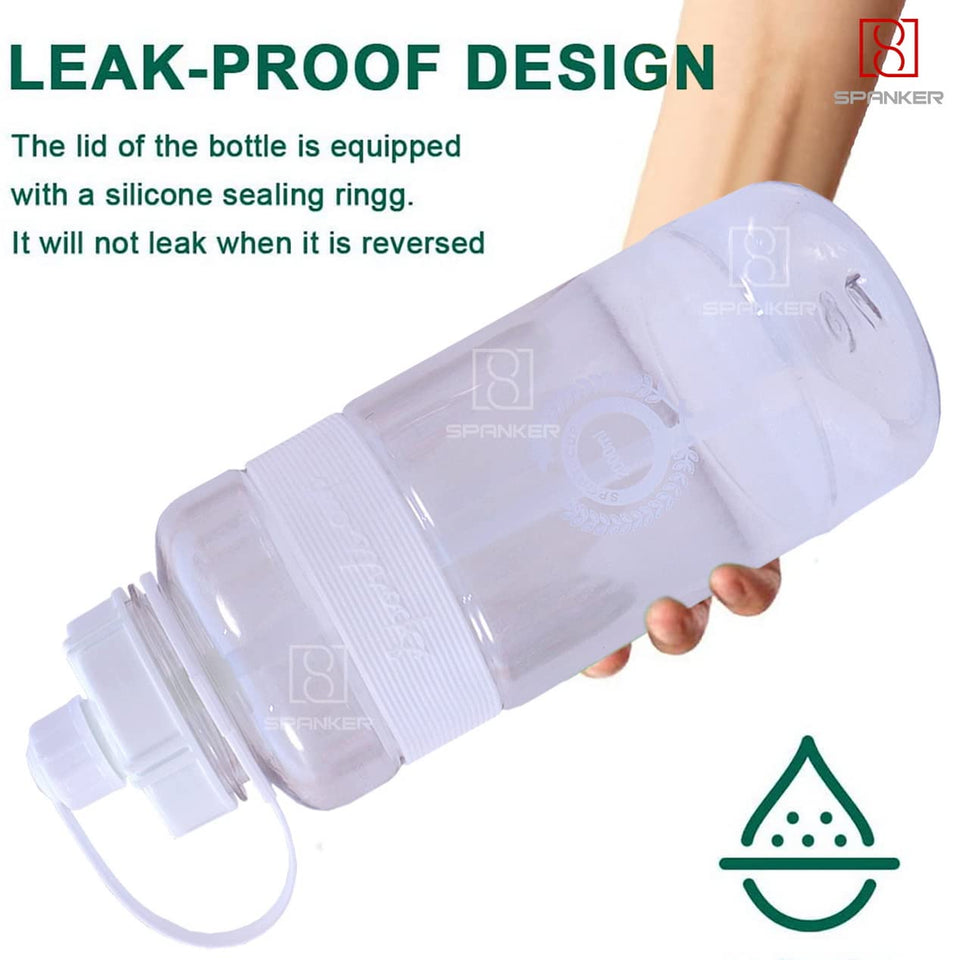 Spanker Sports Water Bottle 1.5 L / 55 OZ Half Gallon Carry Handle Big Water Jug For Sport | Ecofriendly, Plastic, Leakproof- White