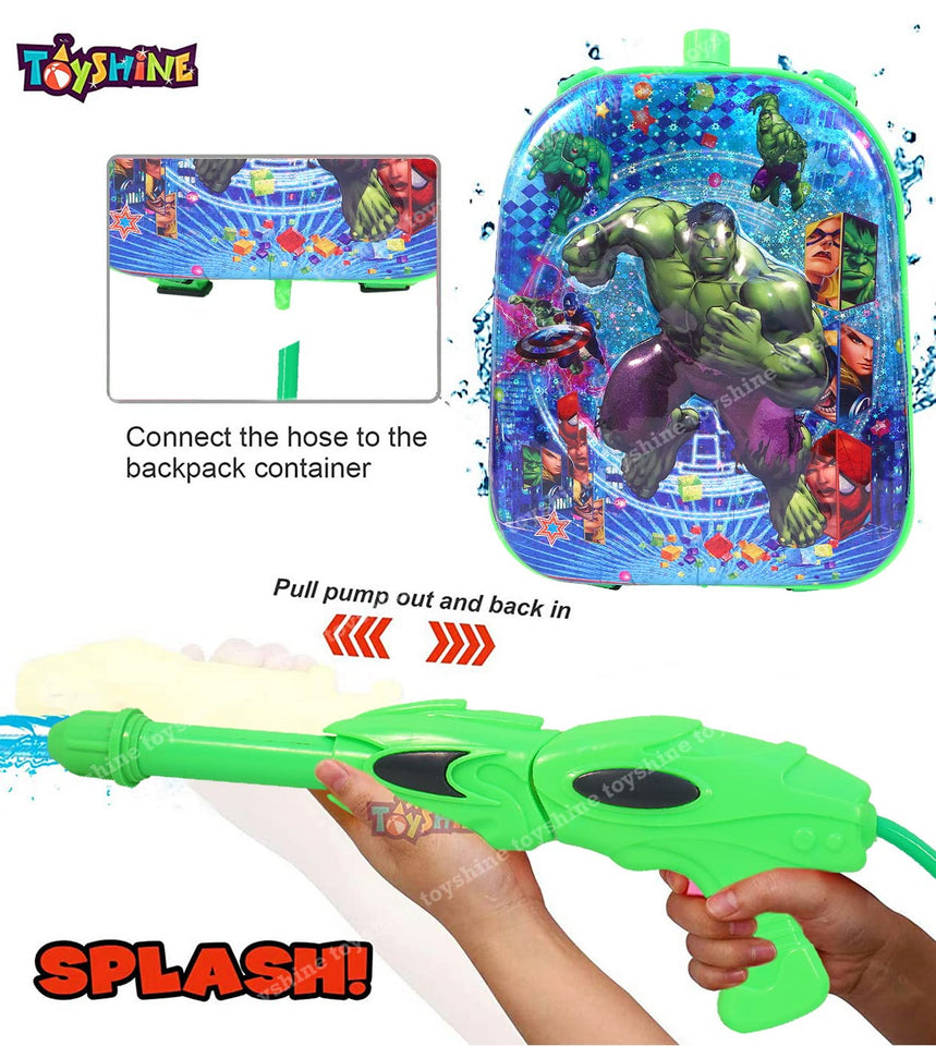 Toyshine Holi Water Toy Gun Big Size with Pressure Mechanism for Long Throw, Back Holding Tank, 5.0 L, Green Hulk