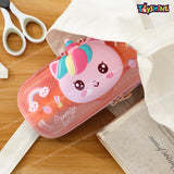 Toyshine I Love Unicorn Hardtop Pencil Case with Multiple Compartments - Kids School Supply Organizer Students Stationery Box - Girls Pen Pouch- Pink