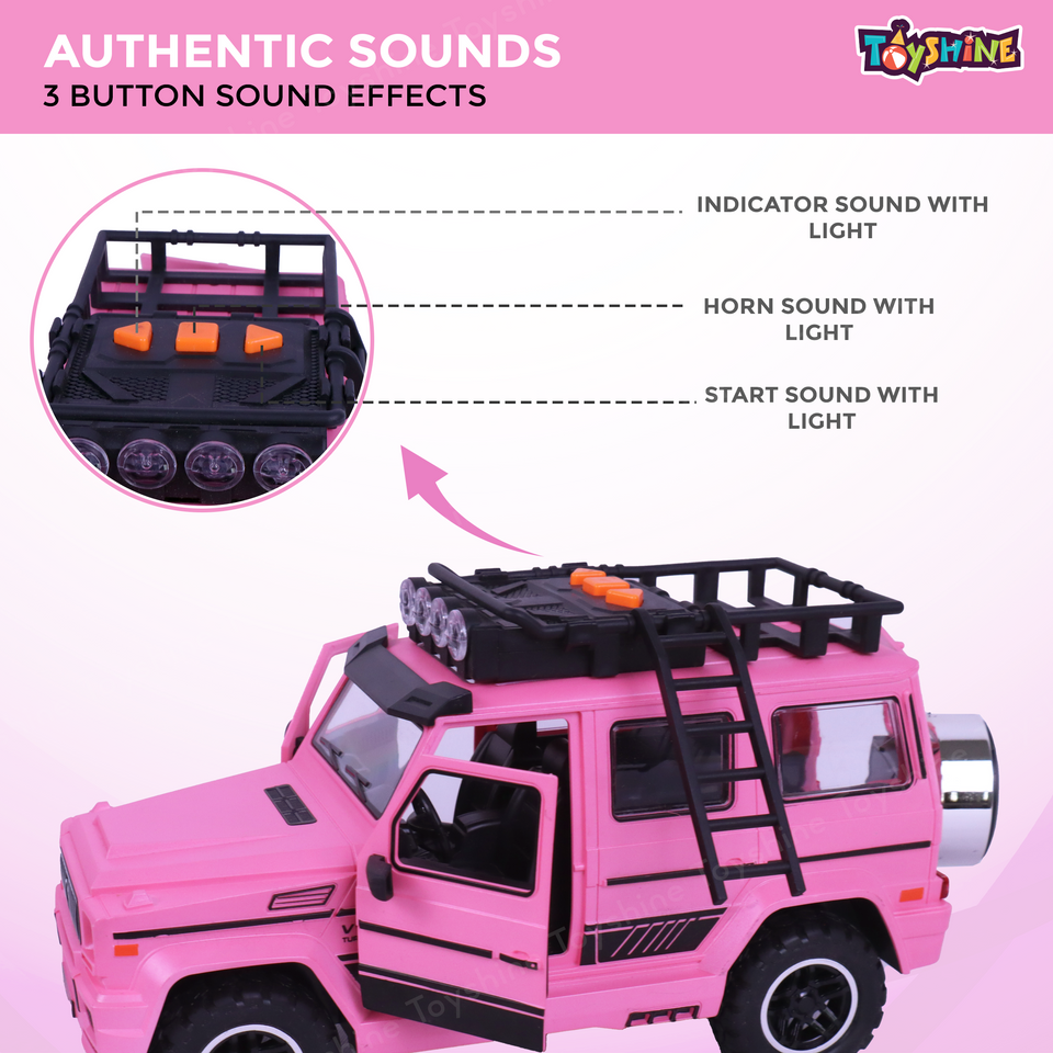 Toyshine 24*10cm Friction Powered Jeep with Music and Lights Smooth Push and Go Pretend Play Toy Car inbuilt with Doors Openable Feature Great Gift for Girls- Pink