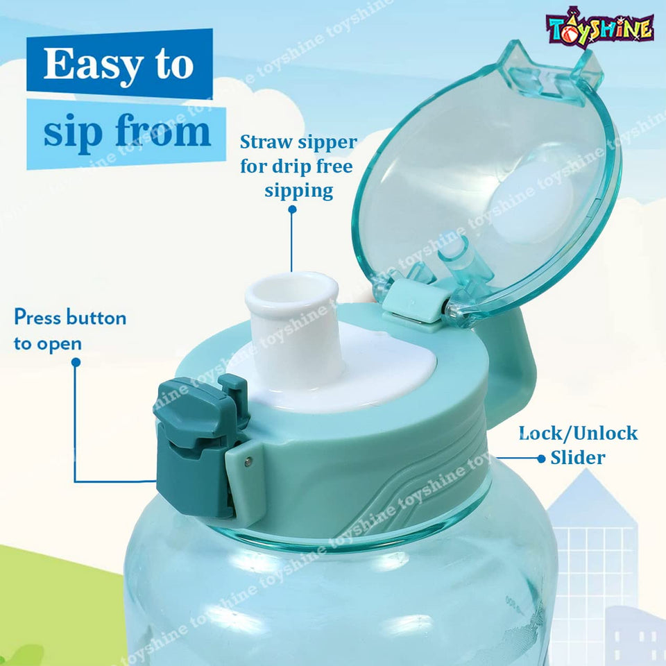 Toyshine Jumbo Tank 1200 ML Kids Water Bottle With Stainer, BPA Free Children's Drinkware with Button Lock, Green