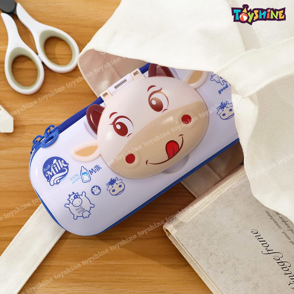 Toyshine I Love Milk Hardtop Pencil Case with Multiple Compartments - Kids School Supply Organizer Students Stationery Box - Girls Pen Pouch- White