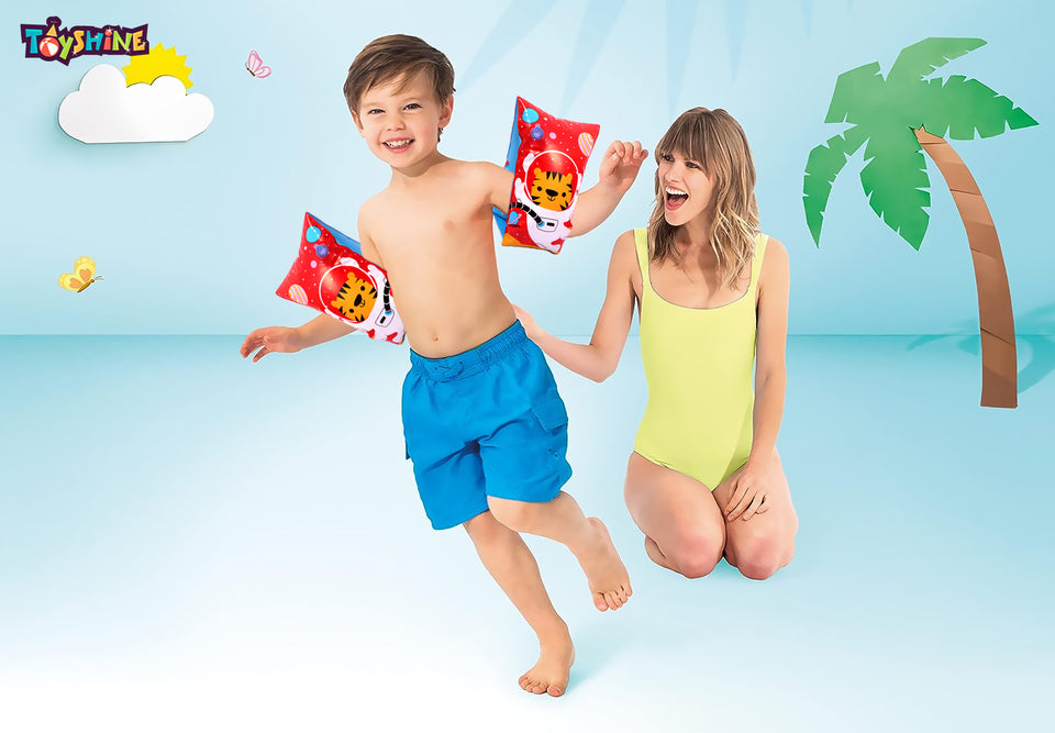 Toyshine PVC Swimming Arm Float Rings for Kids, Arm Floaties Inflatable Swim Arm Bands Floater Sleeves Swimming Rings Tube Armlets for Kids Toddlers Children 30 cm x15cm - Tiger