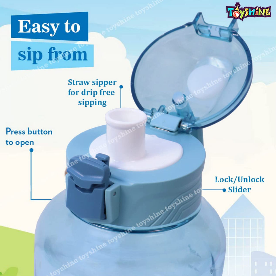 Toyshine Jumbo Tank 1200 ML Kids Water Bottle With Stainer, BPA Free Children's Drinkware with Button Lock, Blue