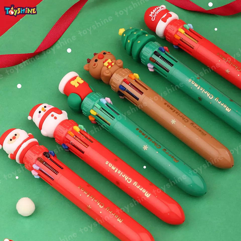 Toyshine Pack of Cute Christmas Theme Multicolor 10-in- Ballpoint Pen  Ballpoint Pens for Office Supplies Students Children Gift