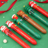 Toyshine Pack of 6 Cute Christmas Theme Multicolor 10-in- Ballpoint Pen 0.7mm Ballpoint Pens for Office Supplies Students Children Gift