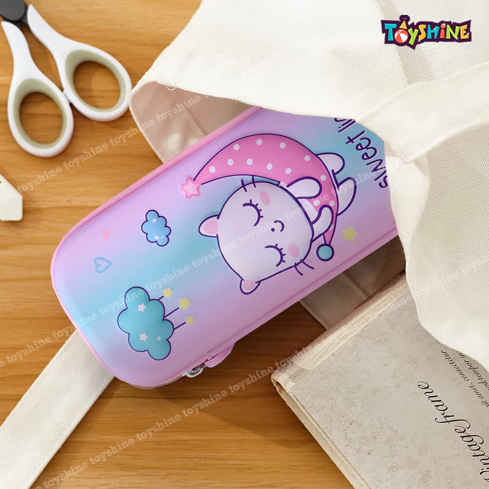 Toyshine Moon Kitty Hardtop Pencil Case with Multiple Compartments - Kids School Supply Organizer Students Stationery Box - Girls Pen Pouch- Multi-Color