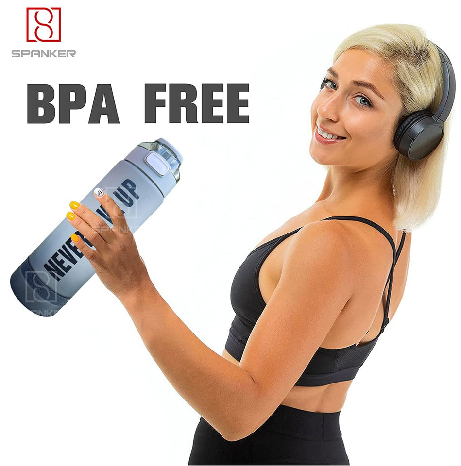 Spanker Never Give Up Motivational Leakproof Water 30 Oz (900 ML), Time Marker, BPA Free Fitness Sports Water Bottle, (GREY) SSTP