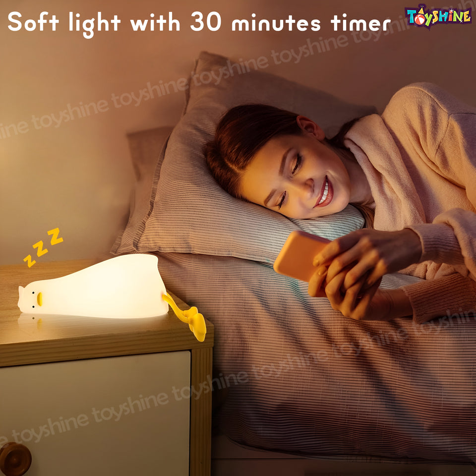 Toyshine Lying Duck Night Light Squishy Silicone 3 Level Dimmable LED Rechargeable Touch Lamp with timer function for Bedroom & Office