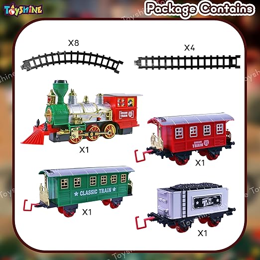 Toyshine 16 Piece Large Circumference Over 412cm Battery Operated Lights  Animated Vintage Train Set with Sound