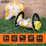 Toyshine Two-Wheeled Strike 2.4GHz 360° Rotating Remote Control Stunt Car with Lights Rechargeable with Wide Tires for Kids Boys Age of 4-12 Yellow