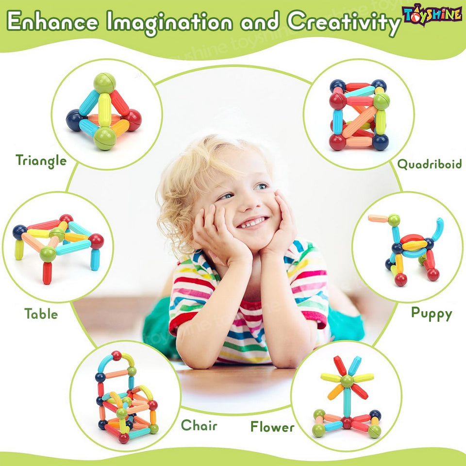 Toyshine 100 Pc Magnetic Roundels Sticks Building Block Constructing & Creative Learning Educational Toy Stem Kit for 3+ yrs Kids