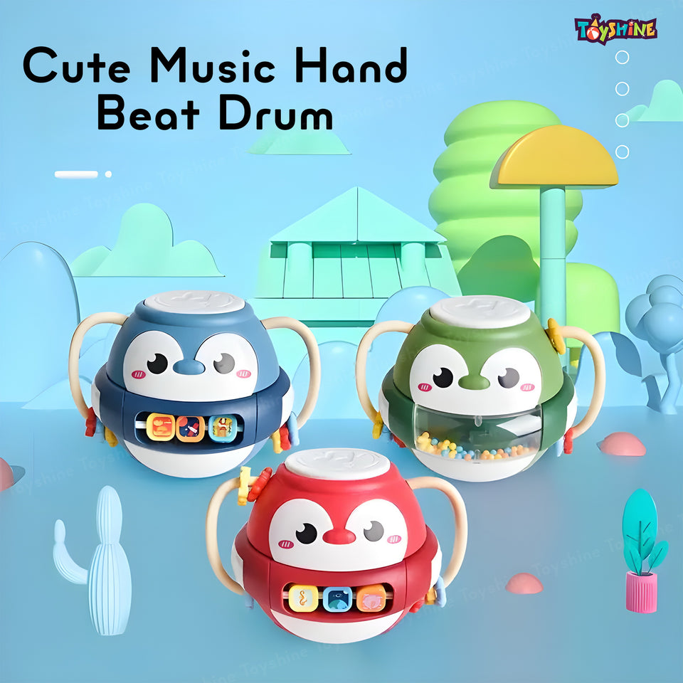 Toyshine Baby Intelligence Early Education Hand Drum Baby Penguy Musical Dance Beat Drum Toy Cum Rattle Children Educational Toys - Multicolor
