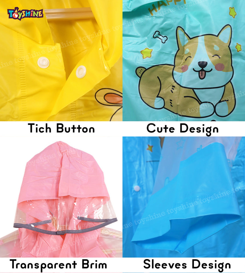 Toyshine Raincoat with School Bag Cover for Girls Boys Waterproof Raincoat Toddler Rainwear for Children Kids- Multicolor