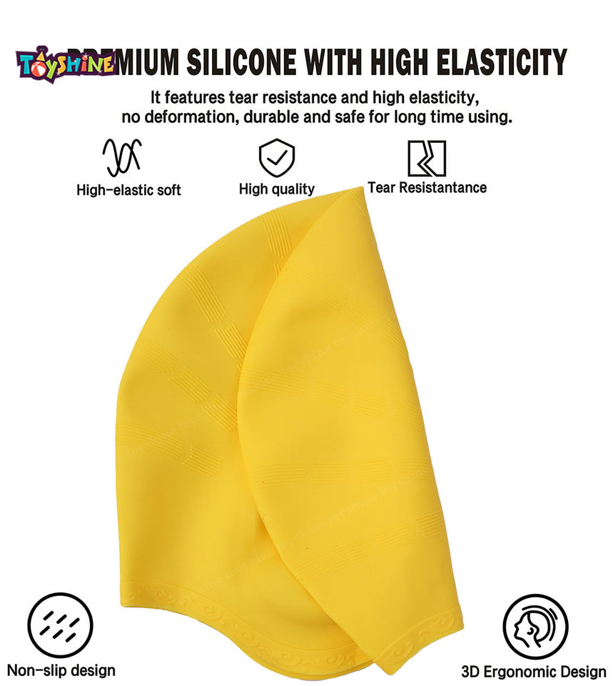 Toyshine Unisex Swim Cap with 3D Ear Protection, Durable Flexible Silicone Swimming Hat for Short/Long Hair with Ear Plugs&Nose Clip, Yellow SSTP