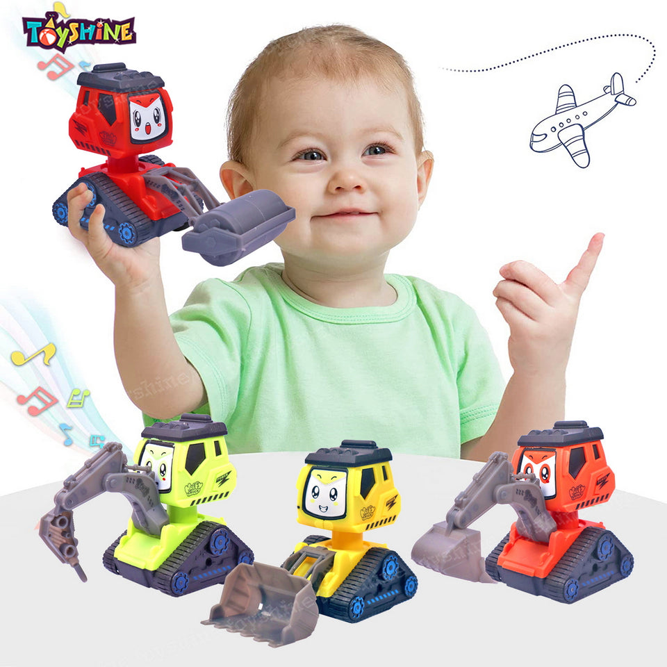 Toyshine Pack of 4 Plastic Construction Vehicle Automobile Car Toy Set, Friction Powered for Babies Toddlers Kids Boys Girls Age 3+ Years Old