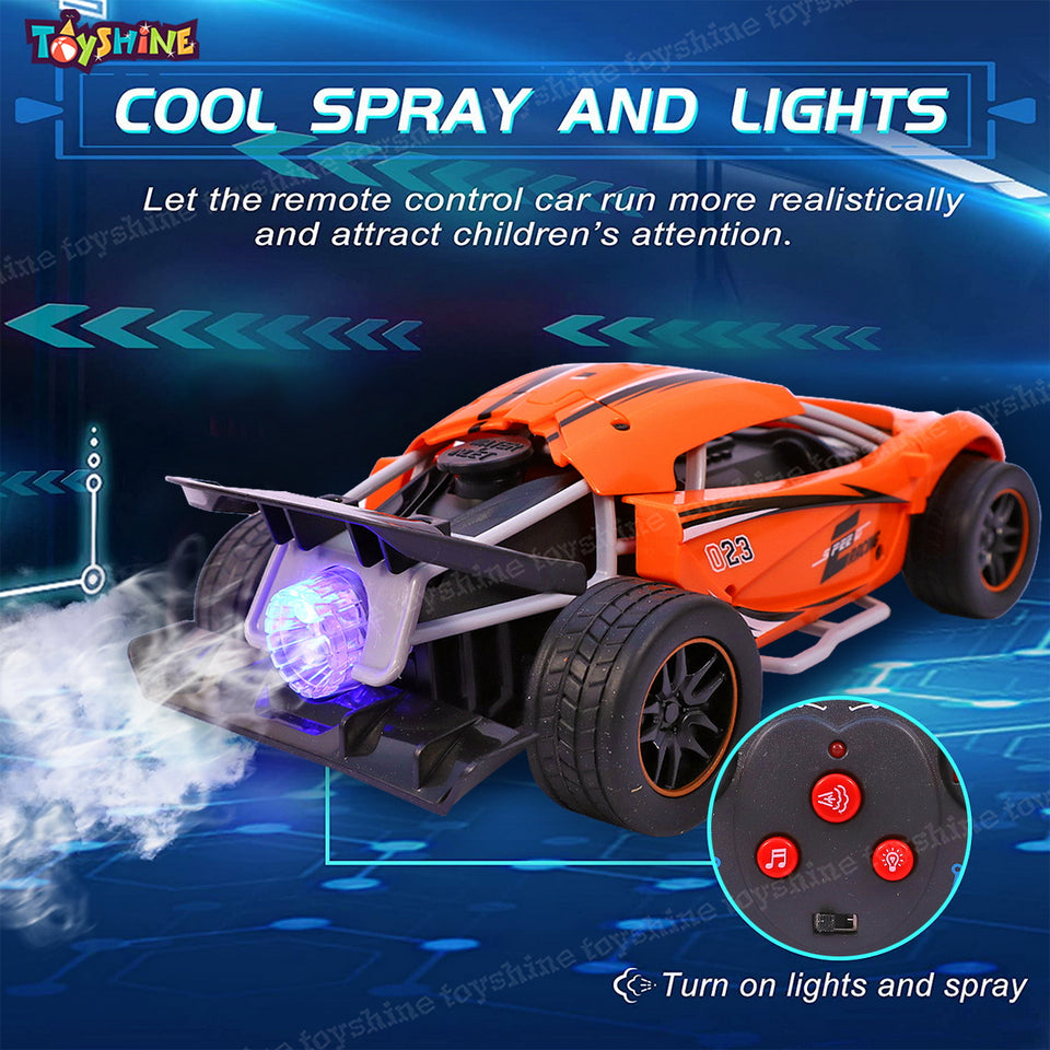 Toyshine Rechageable Hero Smoke Mist Spray Racing Runner Car Toys 2.4 GHz with LED Light and Sound Electric Toy for Kids- Orange