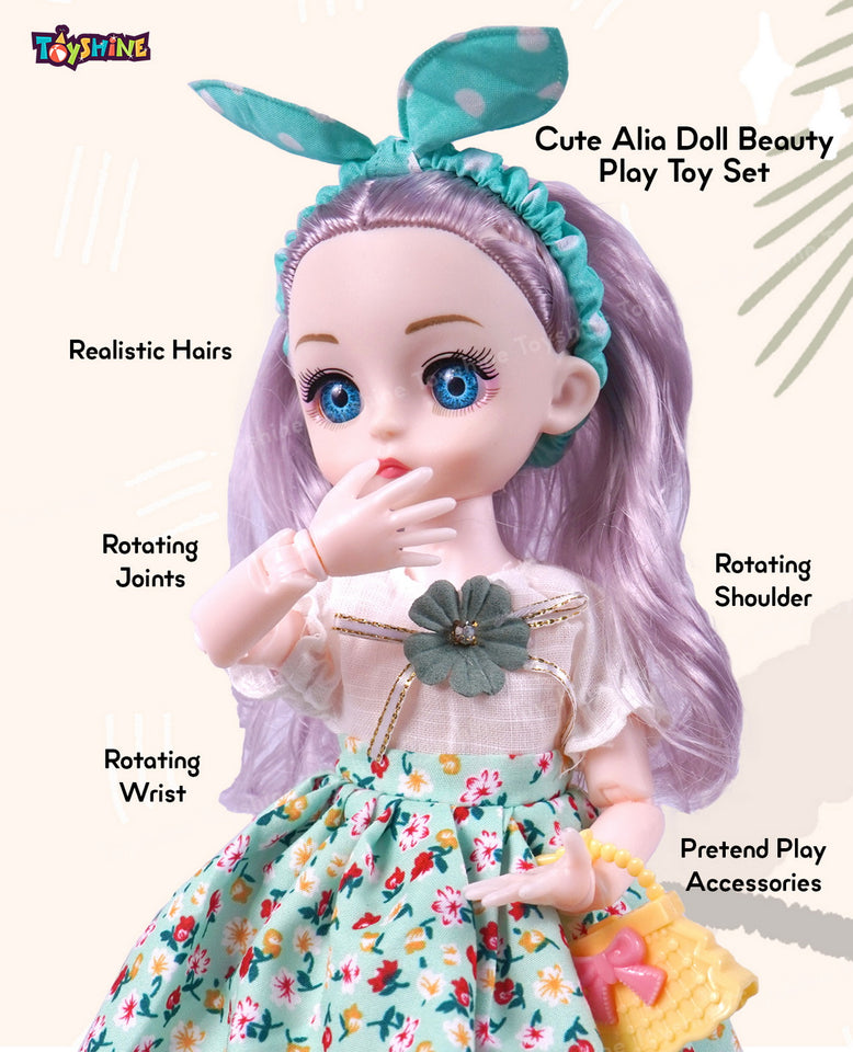 Toyshine Cute Alia Doll Beauty Play Toy Set with Movable Hands and Joints Pretend Play Kit Toys for Kids Role Play Set for Age 3+