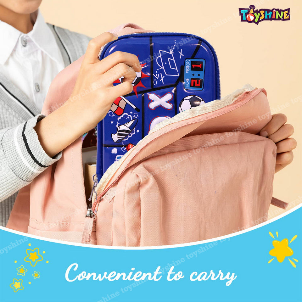 Toyshine Sports Goal Theme Hardtop Pencil Case with Compartments - Kids Large Capacity School Supply Organizer Students Stationery Box - Girls Boys Pen Pouch - Blue