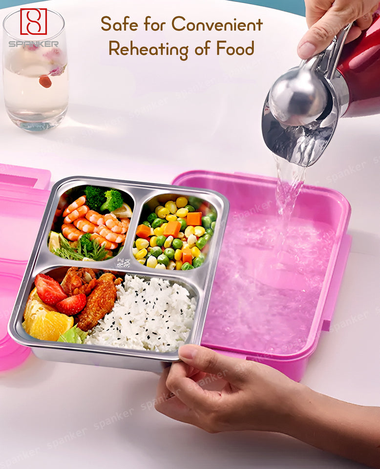 Spanker 800ML Stainless Steel Insulation Portable BPA Free Leak-Proof 3 Grid Capacity Bento Lunch Box for Kid Adult Student Children - Pink